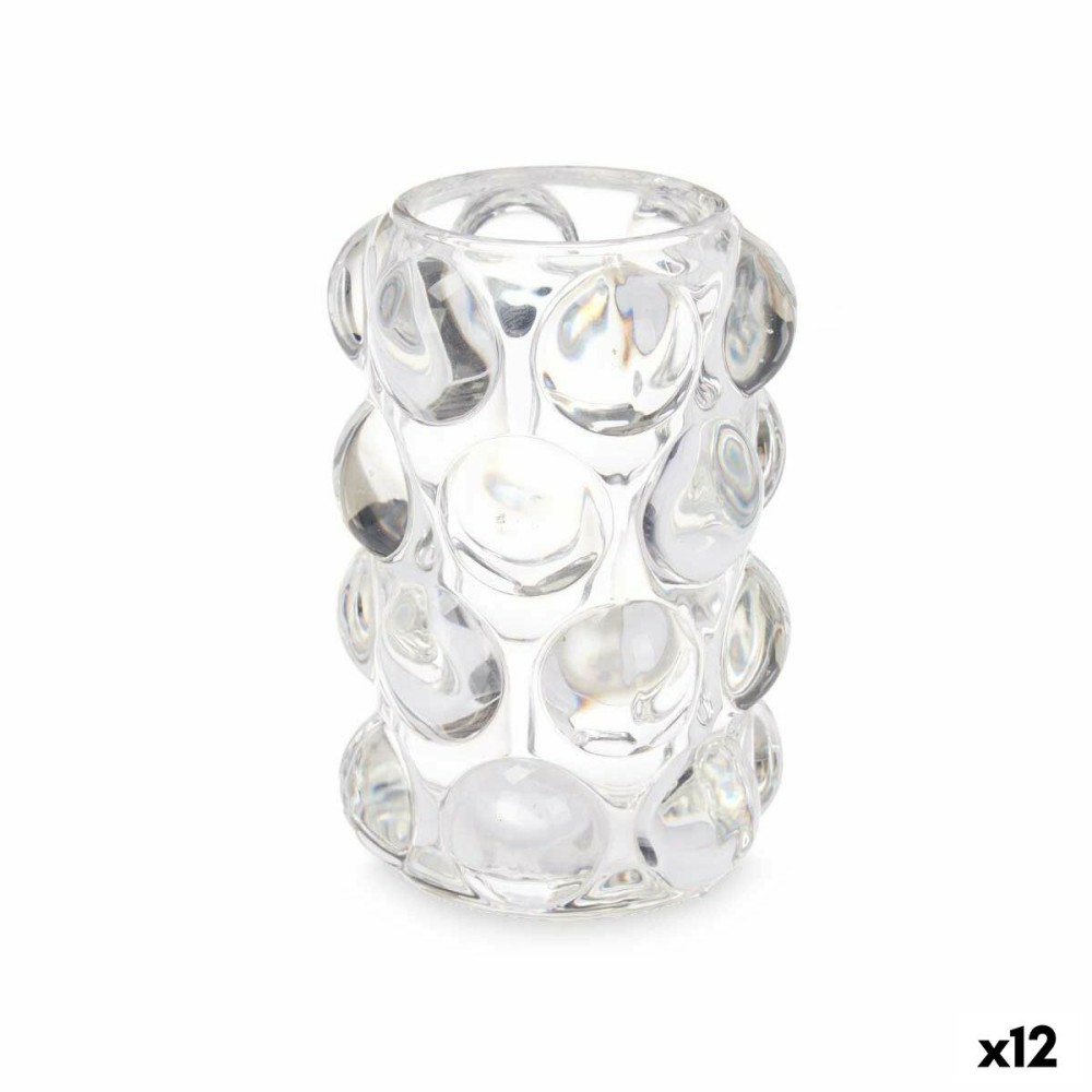 Candleholder Microbeads Transparent Crystal 8,4 x 12,5 x 8,4 cm (12 Units)