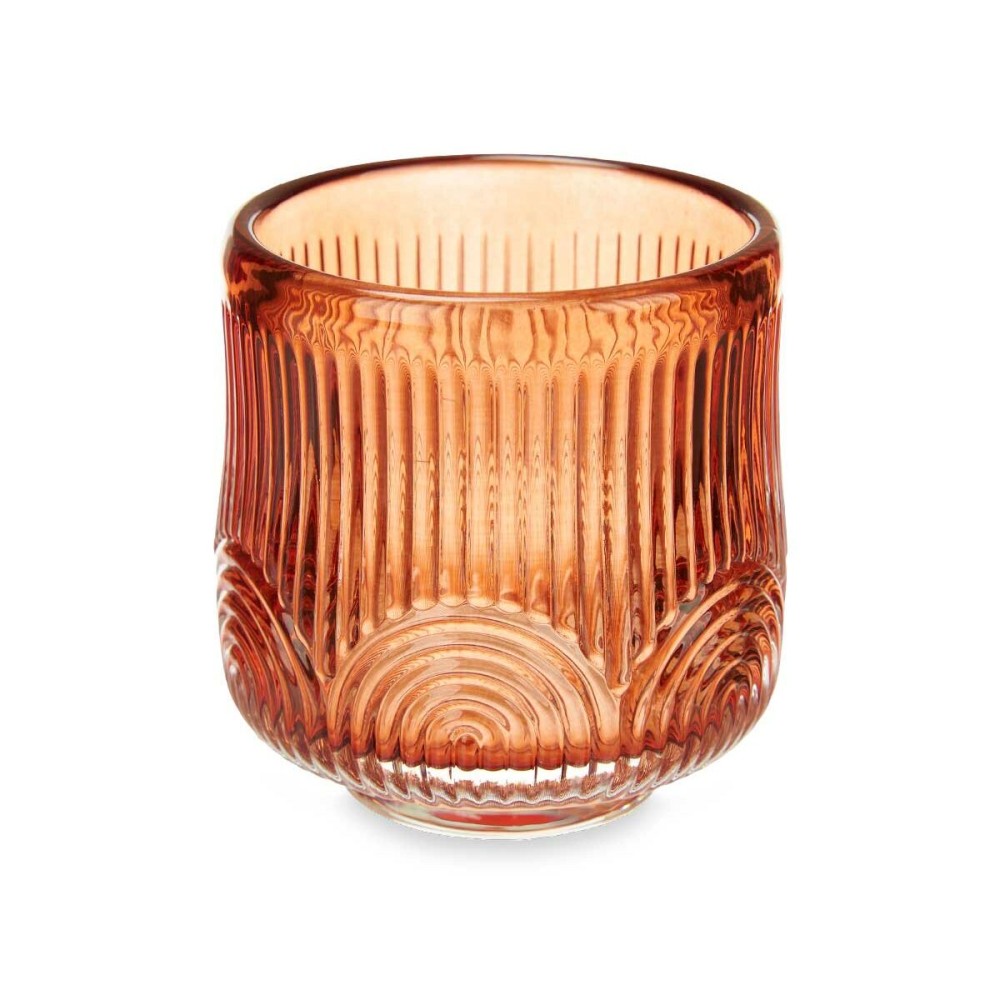 Candleholder Stripes Orange Crystal 7,5 x 7,8 x 7,5 cm (12 Units)