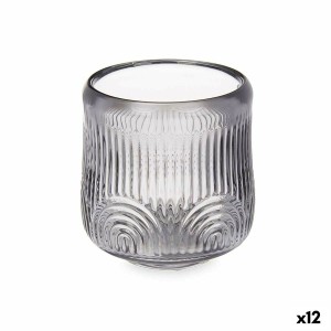 Bougeoir Rayures Gris Verre 9 x 9,5 x 9 cm (12 Unités)