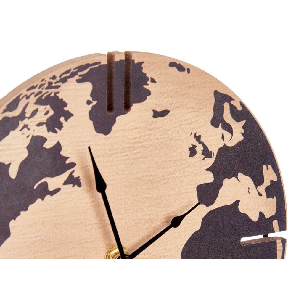 Table clock World Map Black Metal MDF Wood 22,5 x 30,5 x 12 cm (6 Units)