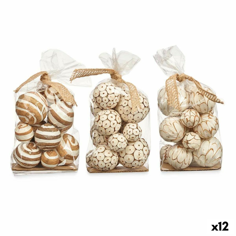 Set of Decorative Balls White Brown (12 Units)