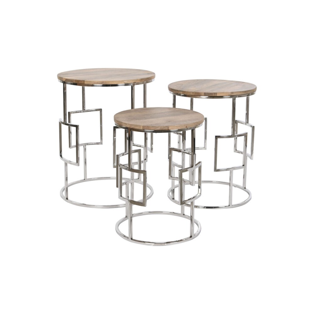 Jeu de 3 tables Home ESPRIT Marron Argenté Naturel Acier Bois de manguier 49,5 x 49,5 x 62 cm