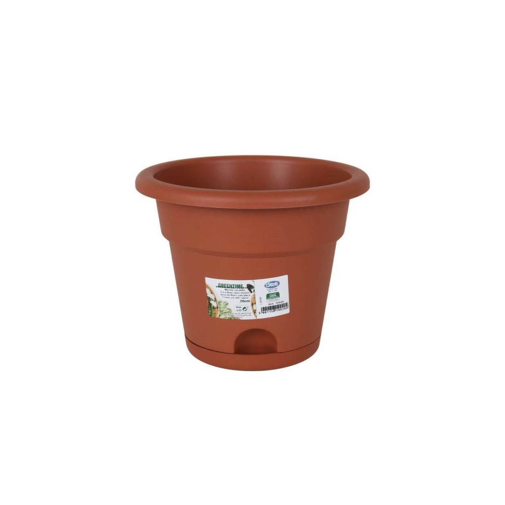 Flower Pot with Dish Dem Greentime Brown 20 x 20 x 16 cm (12 Units)