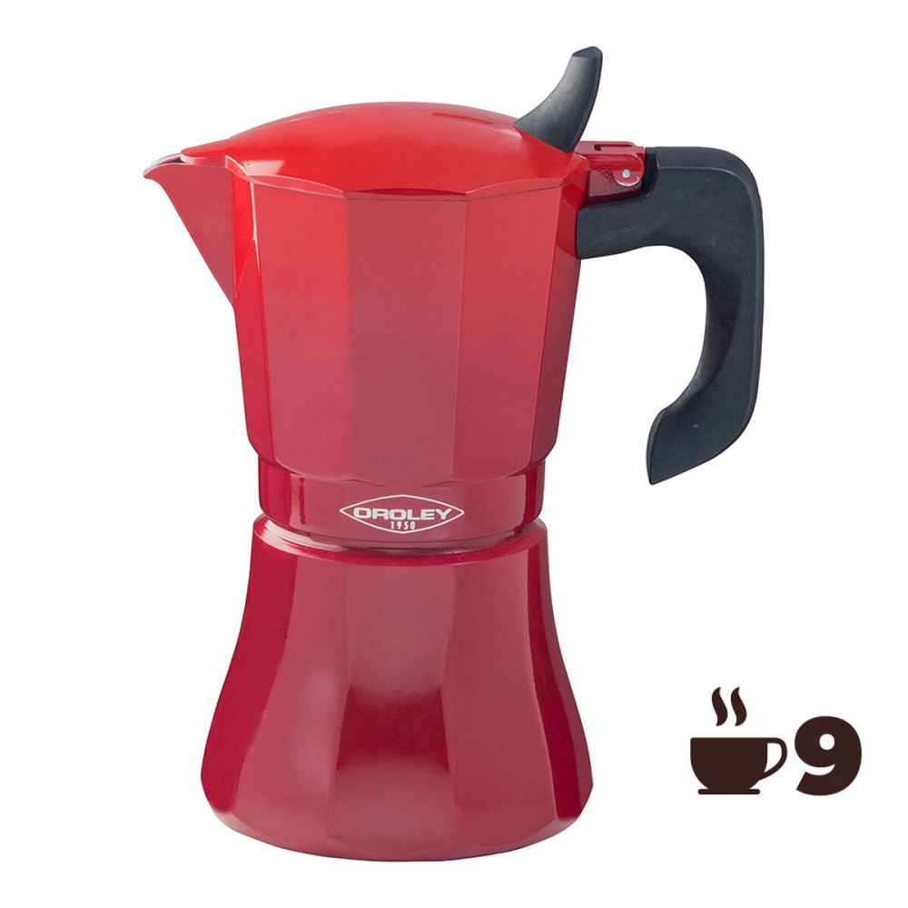 Italian Coffee Pot Oroley Petra Red Aluminium 9 Cups