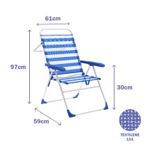 Marbueno Fauteuil Pliant 5 Positions Aluminium Rayures Bleu et Blanc Plage et Piscine 59X61X97 cm 10315