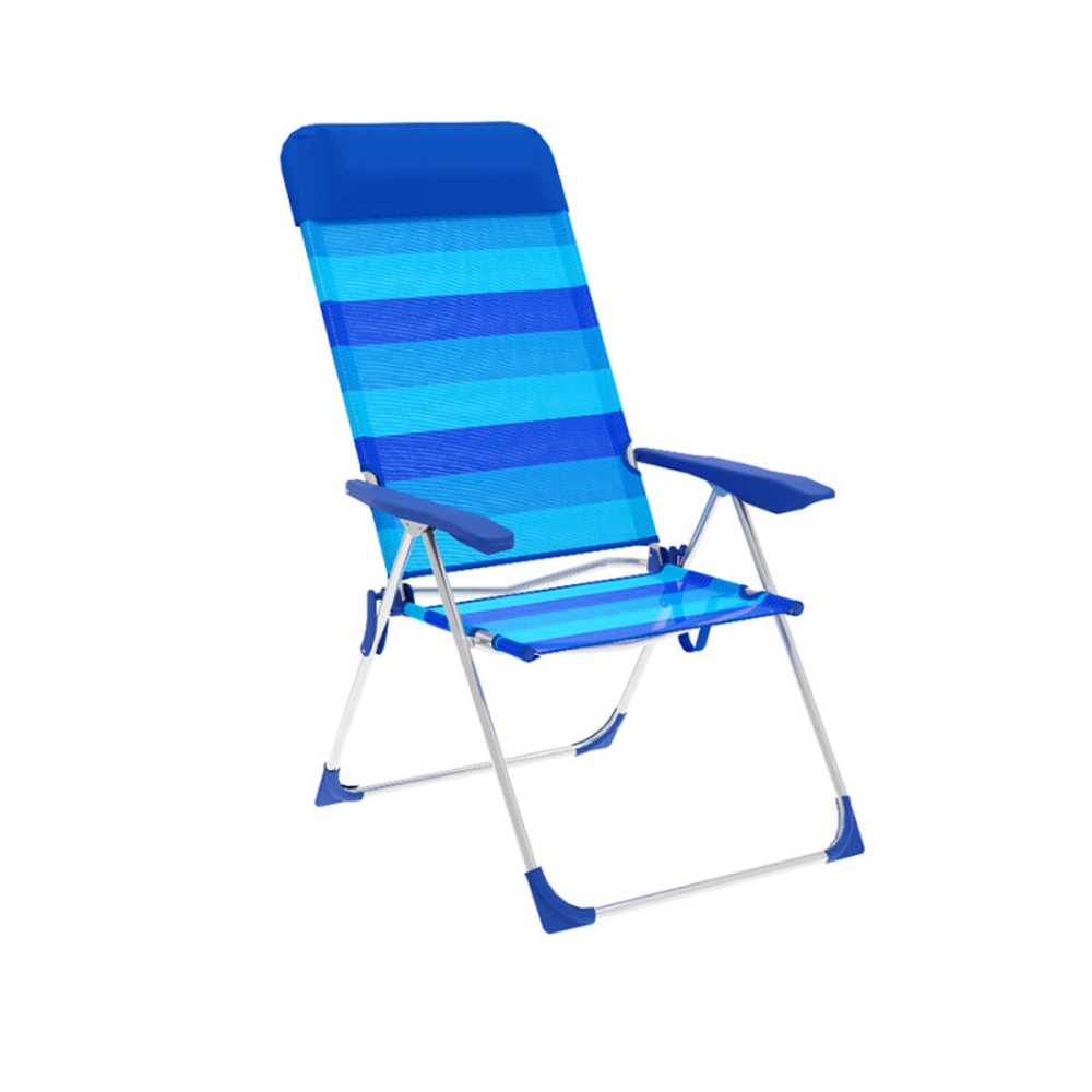 Marbueno Chaise Pliante 5 Positions Aluminium avec Coussin Rayures Bleues Plage et Piscine 69X58X109 cm 10248