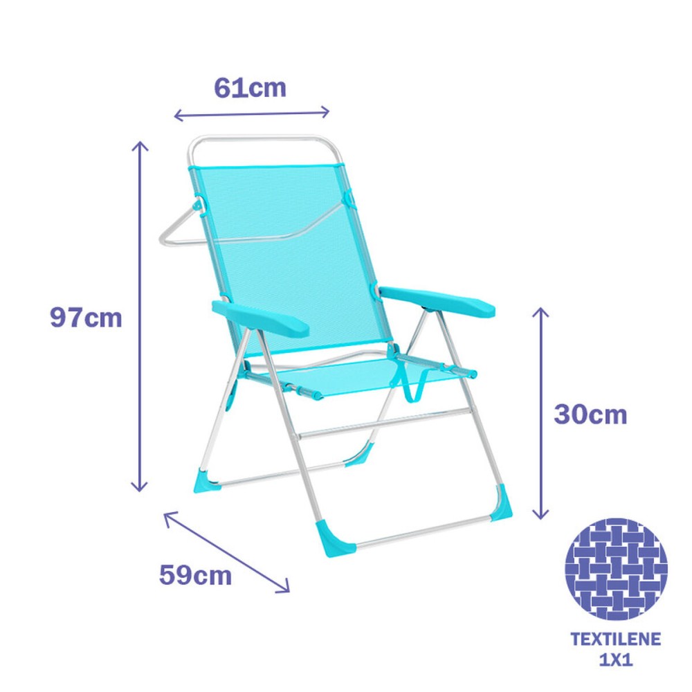 Marbueno Klappstuhl 5 Positionen Aluminium Aquamarin Strand und Pool 59X61X97 cm 10310