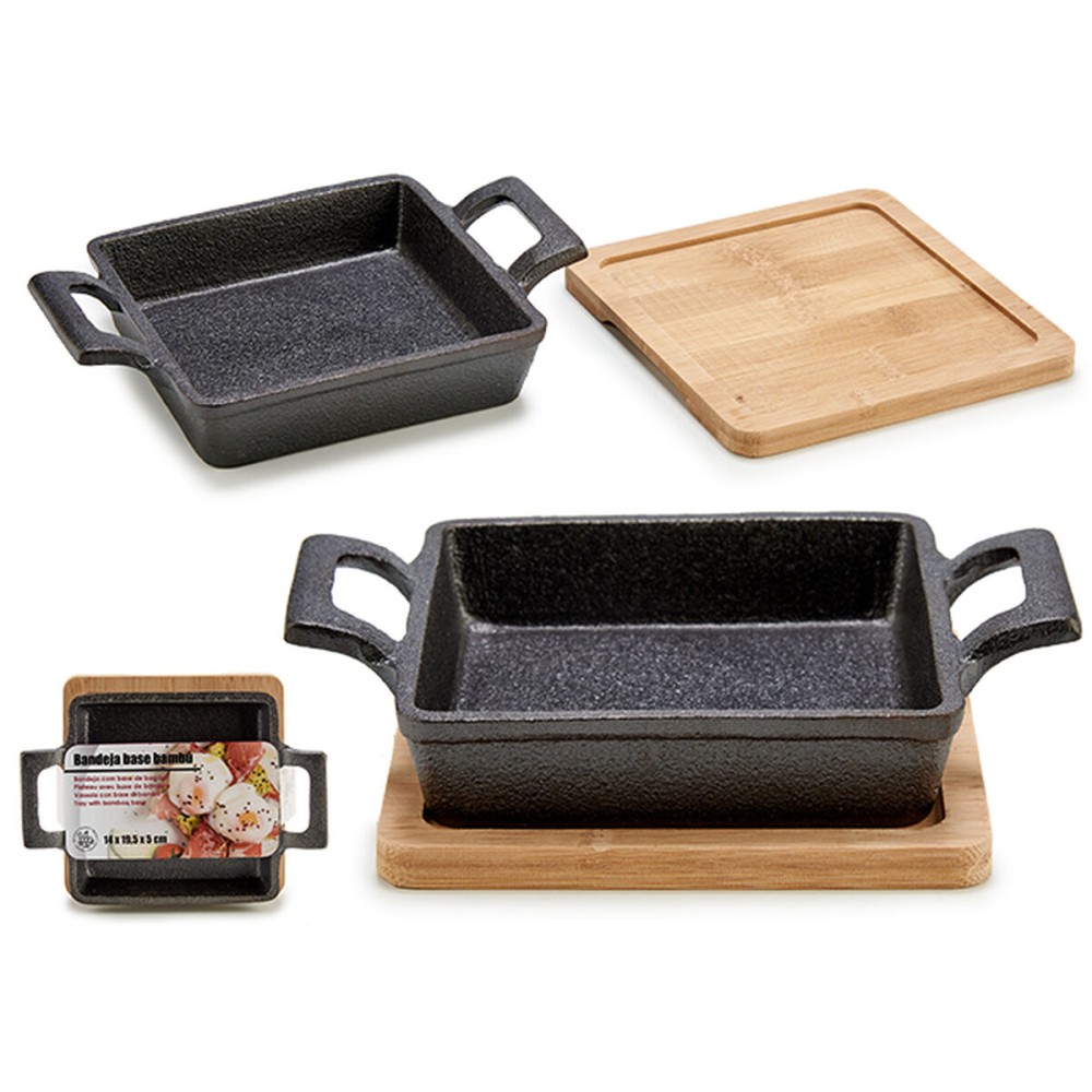 Casserole Dish for Serving Tapas Kinvara 1277SJ4810 Brown Black Bamboo Iron 19 x 5 x 14 cm (12 Units)