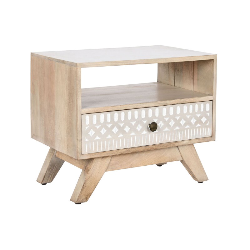 Nightstand DKD Home Decor White Natural Mango wood 55 x 35 x 45 cm