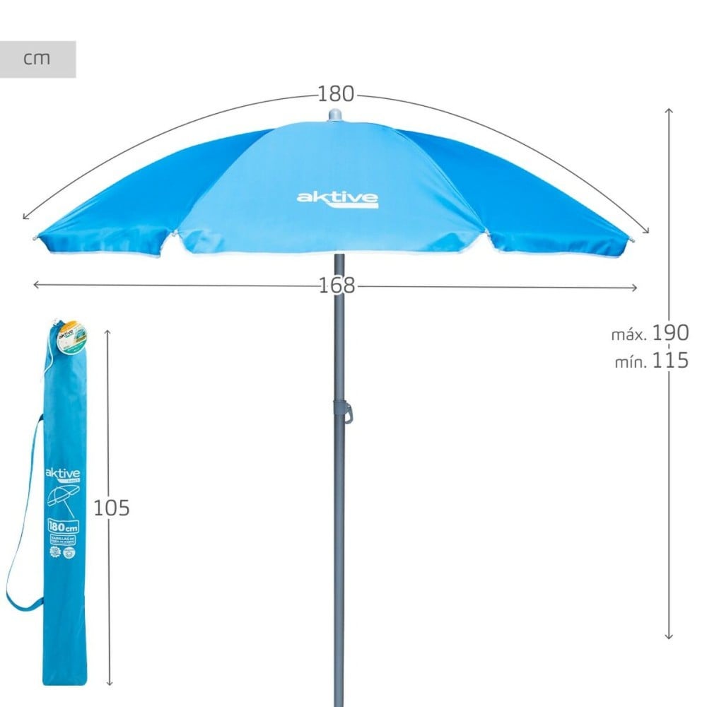 Solskærm Aktive UV50 Ø 180 cm Blau Polyester Aluminium 180 x 187,5 x 180 cm (12 Stück)