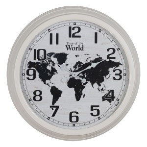 Horloge Murale Mappemonde Blanc Noir Fer 70 x 70 x 6,5 cm