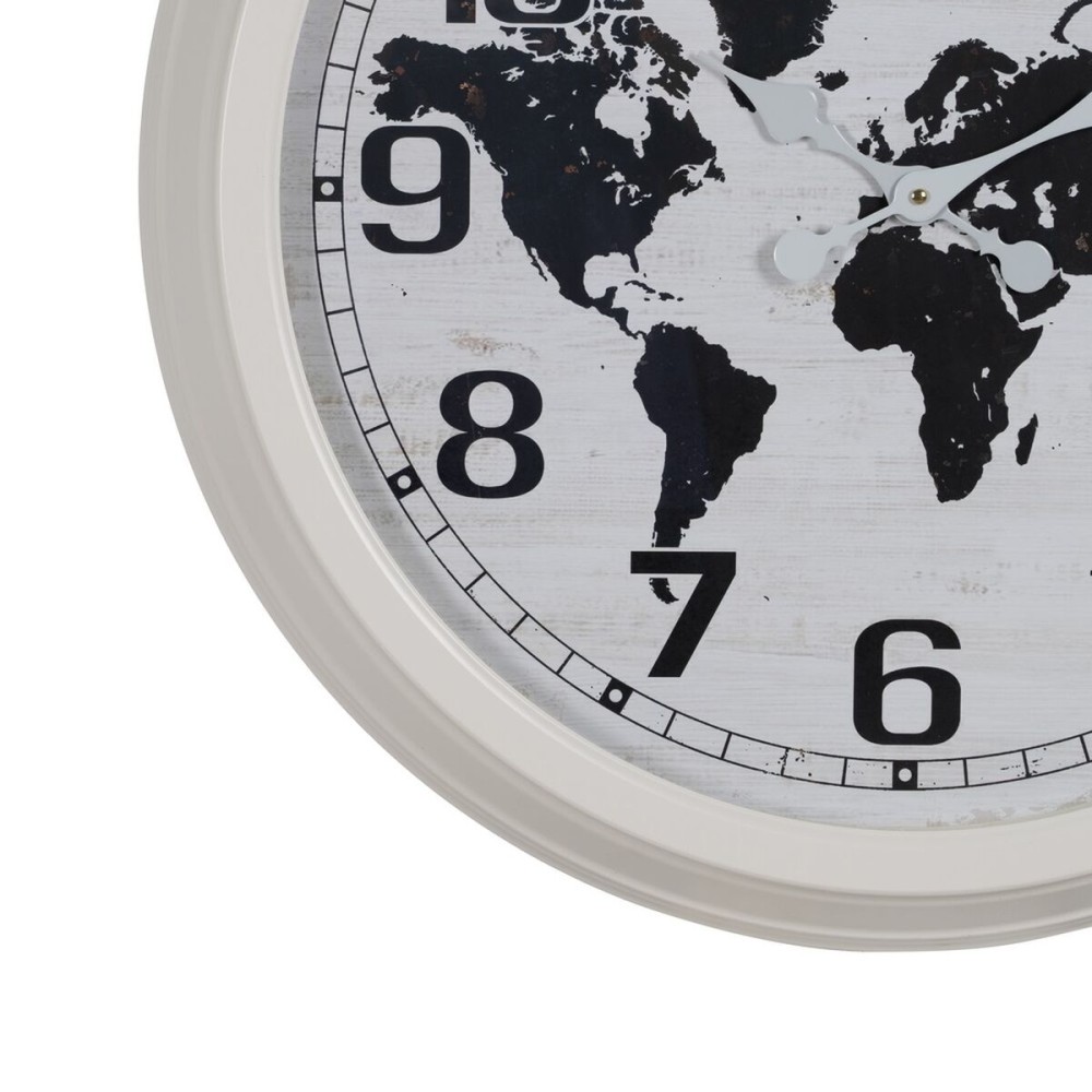 Wall Clock World Map White Black Iron 70 x 70 x 6,5 cm