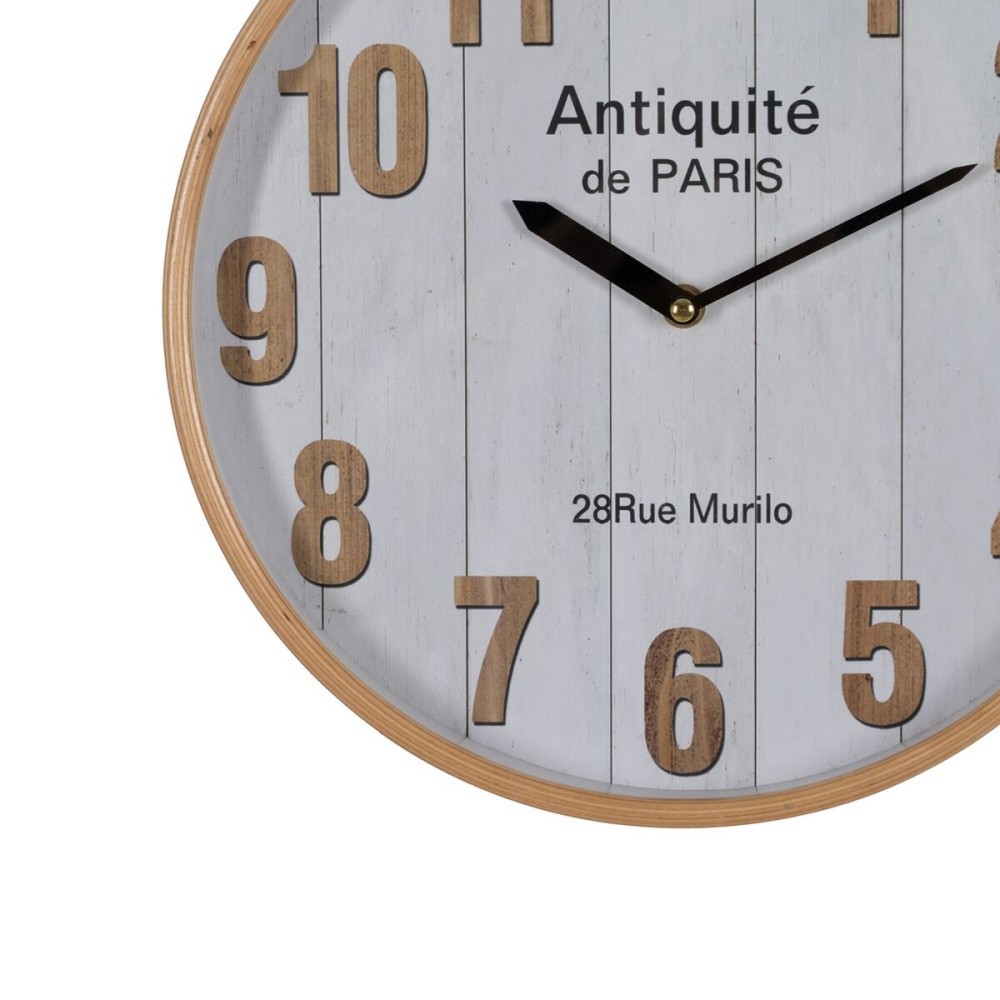 Horloge Murale Blanc Naturel Bois Verre 32 x 32 x 4,5 cm