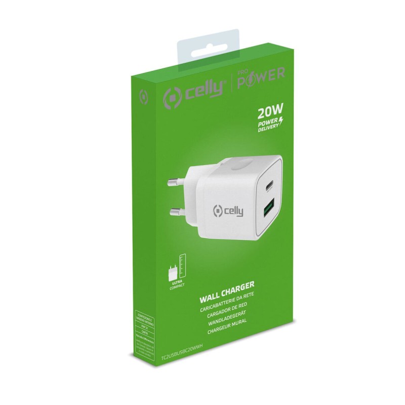 Wall Charger 2-in-1 Celly White 20 W