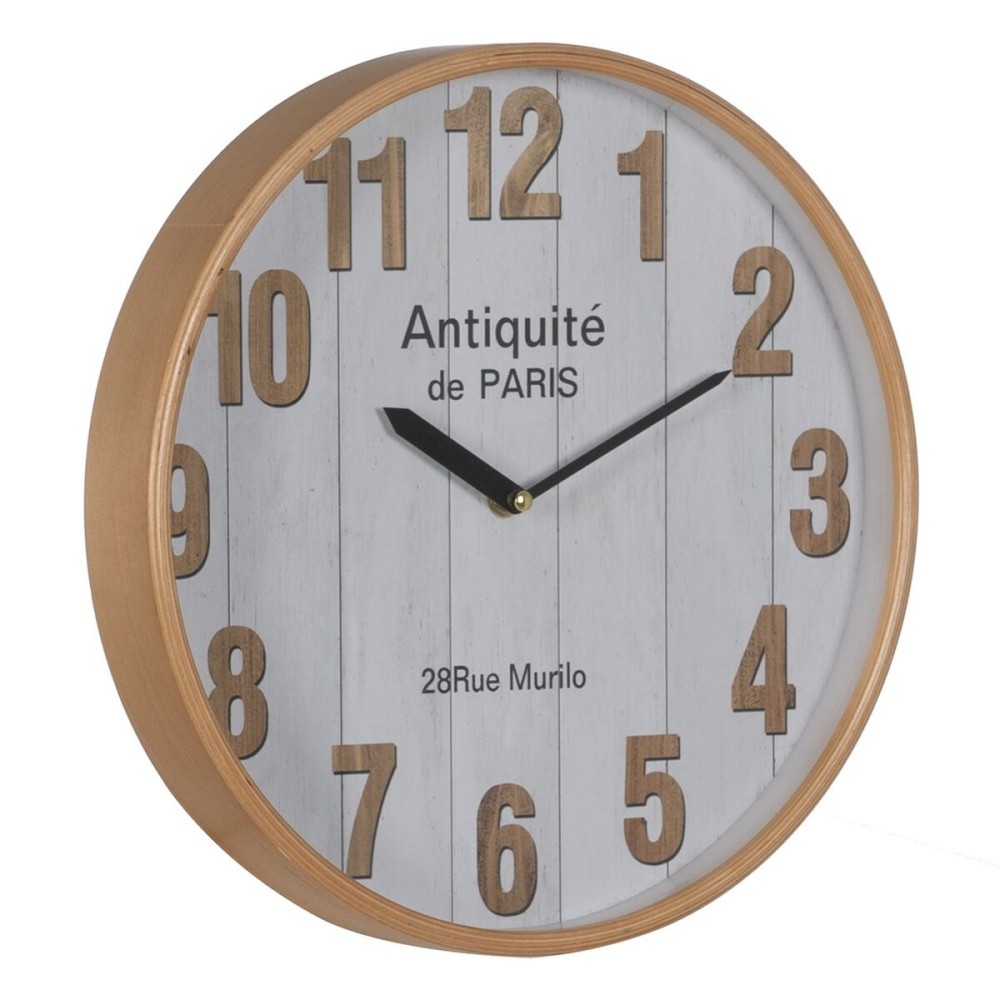 Horloge Murale Blanc Naturel Bois Verre 32 x 32 x 4,5 cm