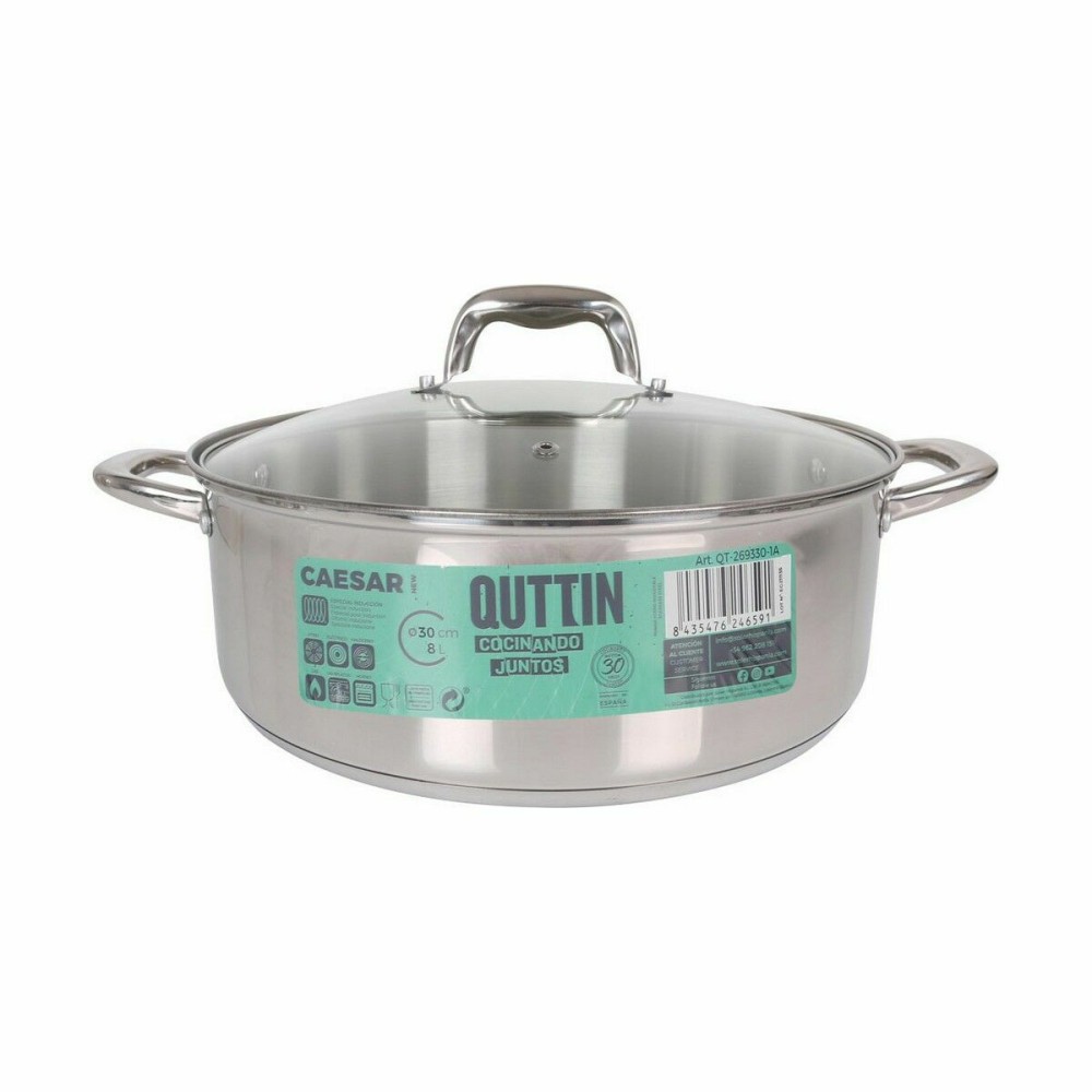 Casserole with glass lid Quttin Caesar Steel ø 30 x 11,5 cm (2 Units)