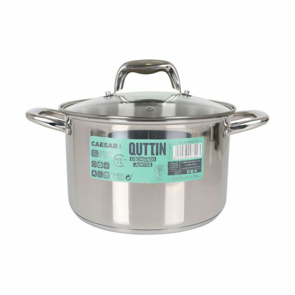 Pot with Glass Lid Quttin Caesar Steel ø 22 x 14,5 cm (4 Units)