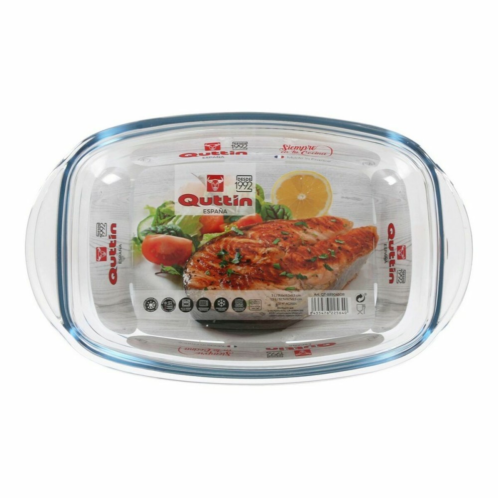 Casserole with lid Quttin 63096 Glass 32,8 x 19,7 x 13 cm (3L + 1,5L)