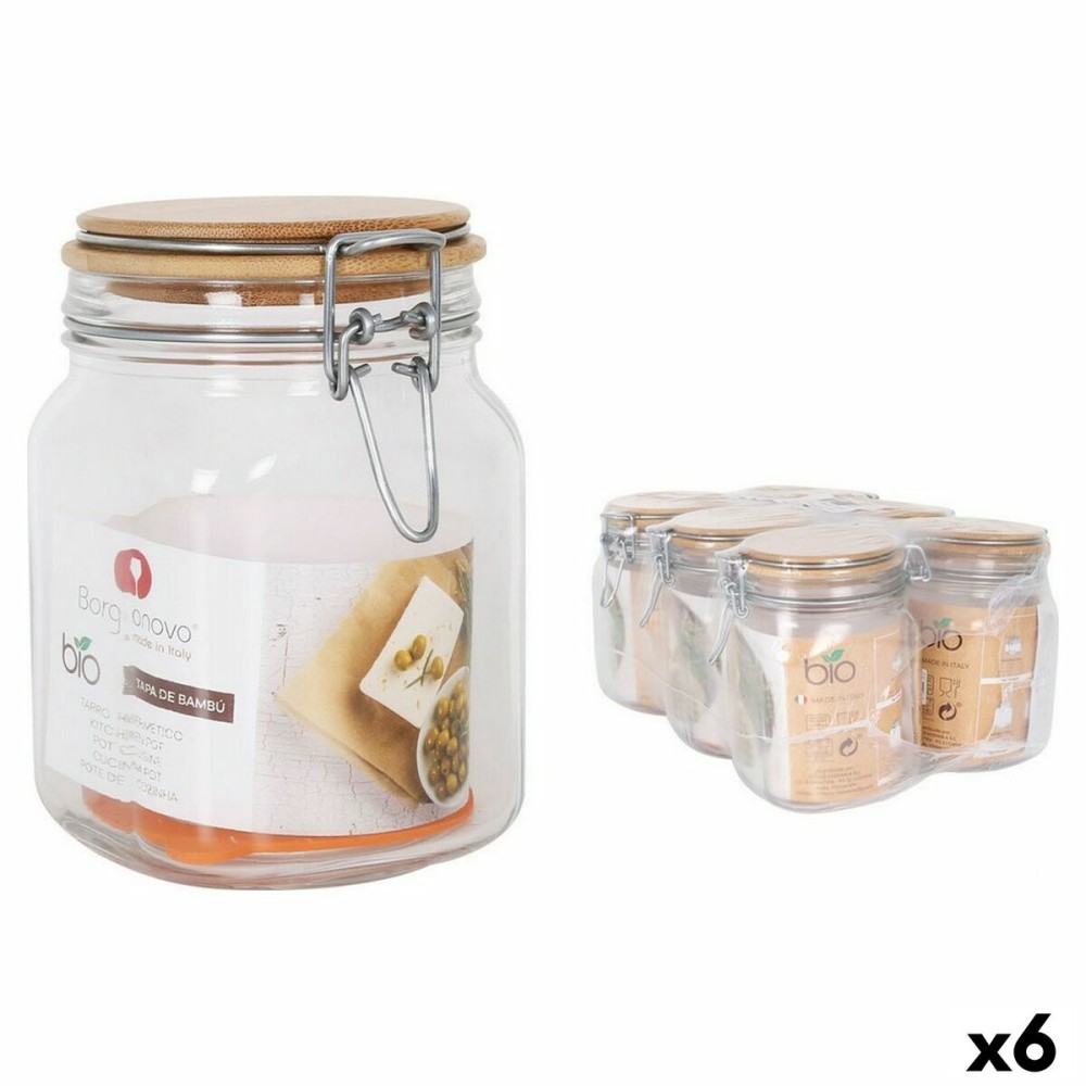 Jar Borgonovo Primizie Hermetically sealed Bamboo 1L 10,5 x 10,5 x 15,5 cm (6 Units)