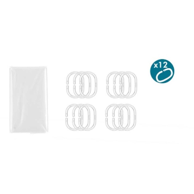 Shower Curtain Berilo SC-MIX-01-TRANSP Transparent Polyethylene EVA 180 x 180 cm (12 Units)