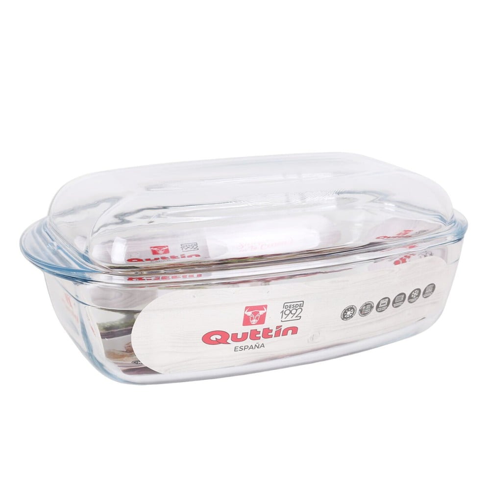 Casserole avec Couvercle Quttin   Transparent 6,7 l verre 37 x 22 x 14,1 cm (3 Unités)