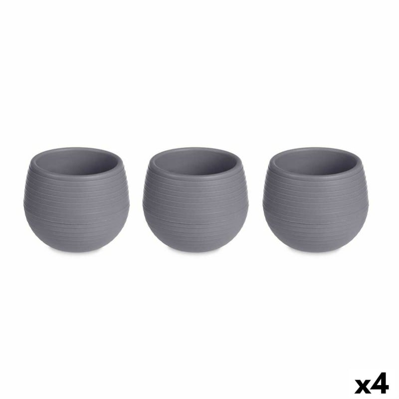 Set of pots Anthracite Plastic 16,5 x 16,5 x 14,5 cm (4 Units)