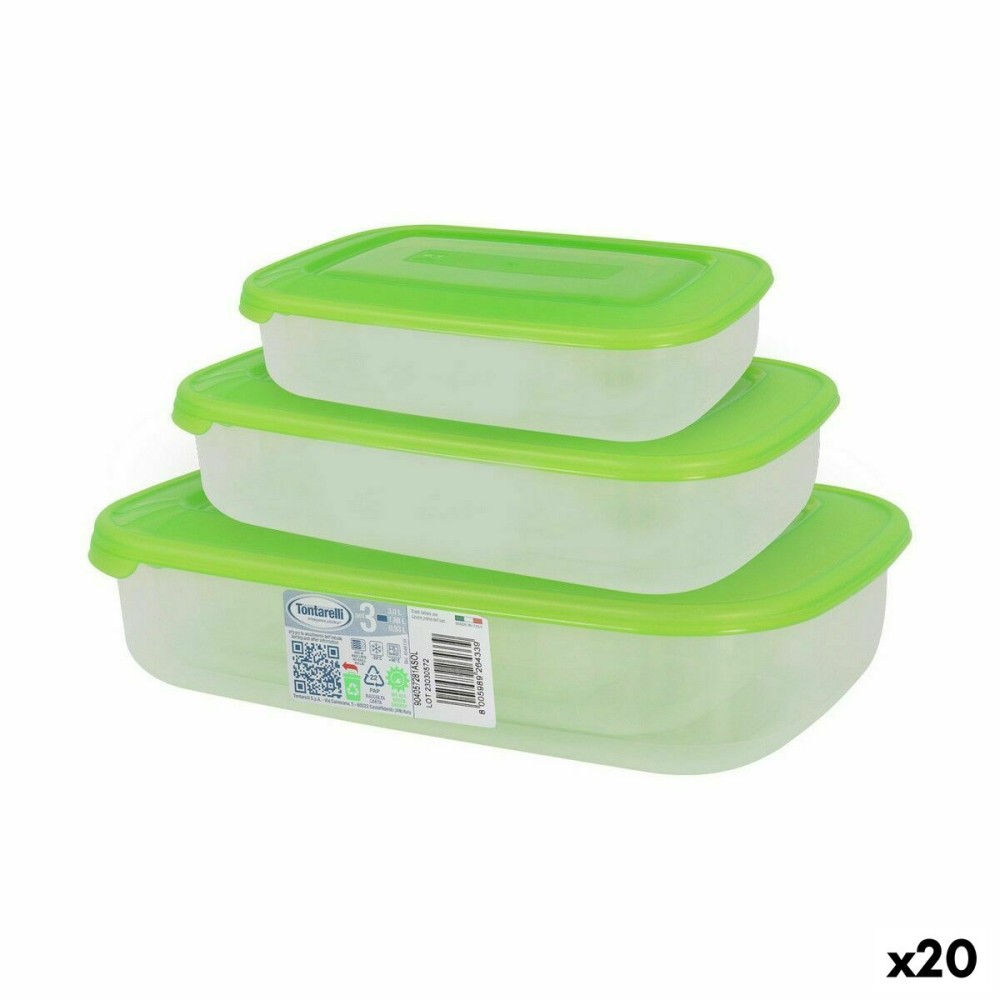 Set of 3 lunch boxes Tontarelli Family Green Rectangular 29,6 x 19,8 x 7,7 cm (20 Units)