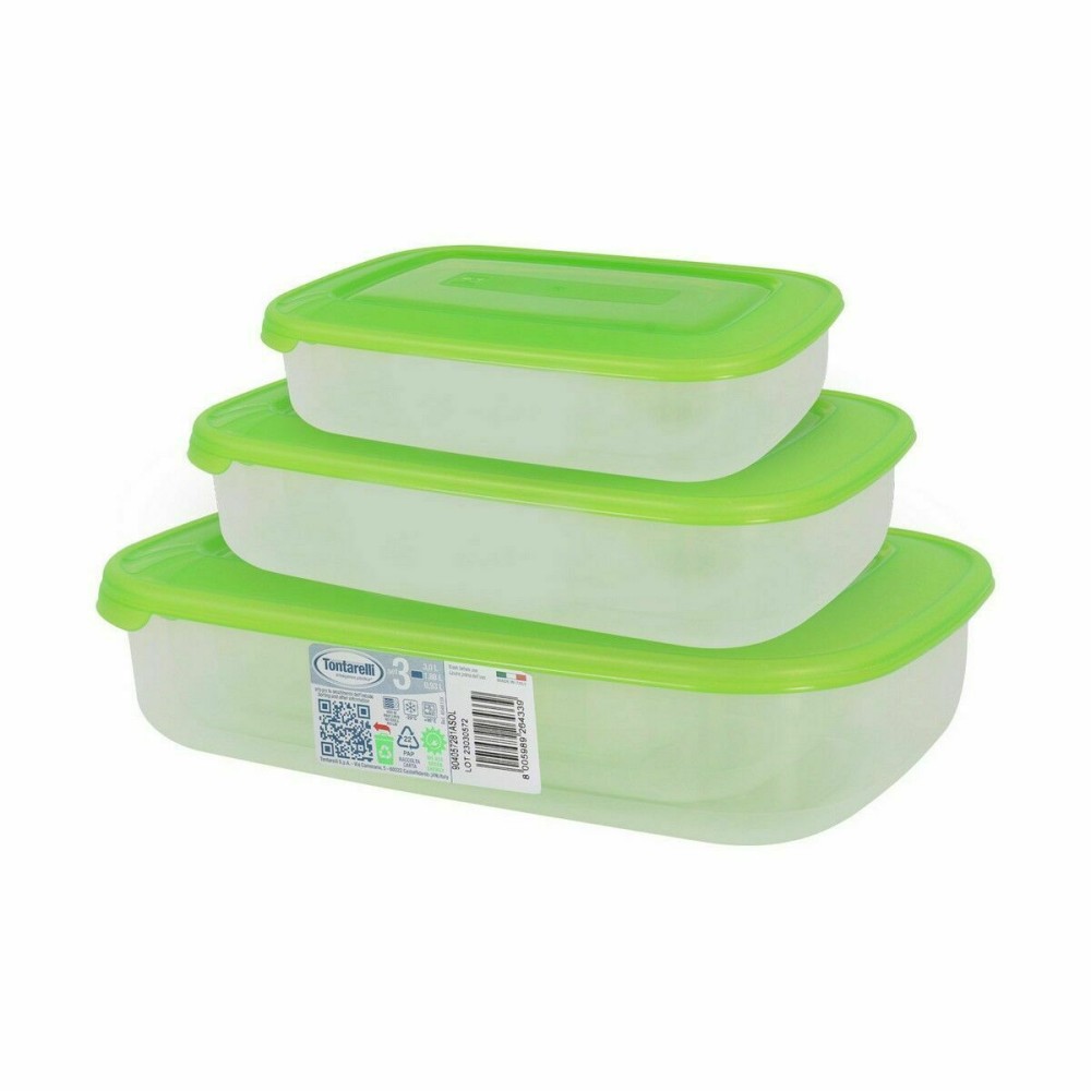 Set of 3 lunch boxes Tontarelli Family Green Rectangular 29,6 x 19,8 x 7,7 cm (20 Units)