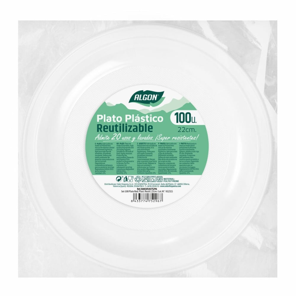 Lot d'assiettes réutilisables Algon Rond Blanc Plastique 22 x 22 x 1,5 cm (6 Unités)