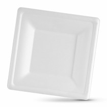 Plate set Algon Disposable White Sugar Cane Squared 26 cm (24 Units)