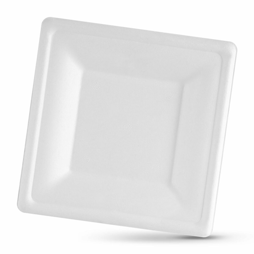 Plate set Algon Disposable White Sugar Cane Squared 26 cm (24 Units)