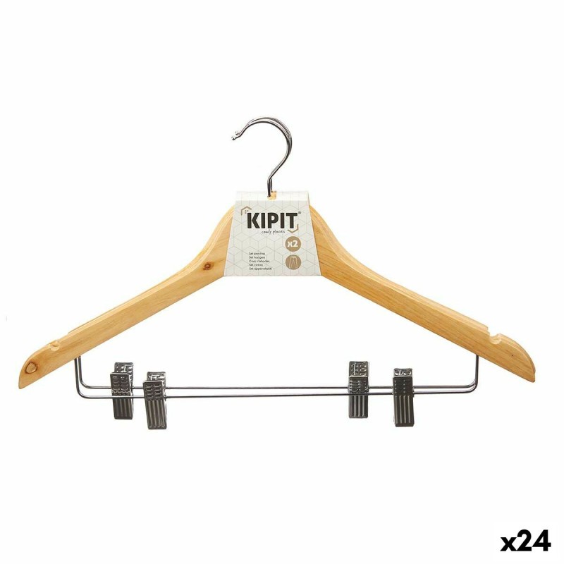 Set of Clothes Hangers Kipit 29100195 Brown Silver Wood Metal 44,5 x 1,5 x 24,5 cm Clamps (24 Units)