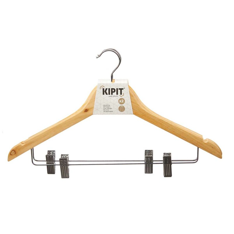 Set of Clothes Hangers Kipit 29100195 Brown Silver Wood Metal 44,5 x 1,5 x 24,5 cm Clamps (24 Units)