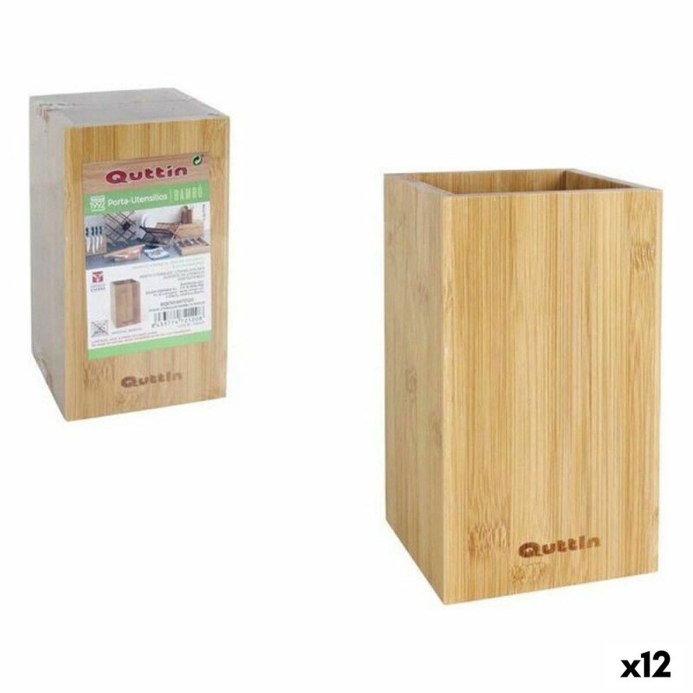 Pot pour ustensiles de cuisine Quttin Bambou 10,5 x 10,5 x 18 cm (12 Unités)