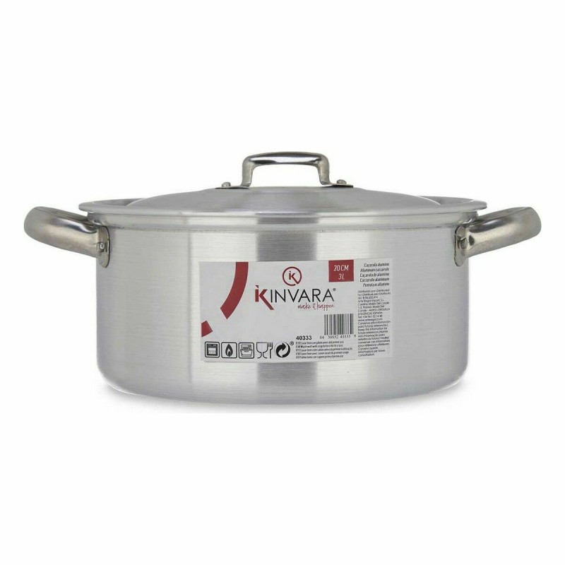 Casserole with lid Kinvara 100005 Silver 3 L (10 Units)