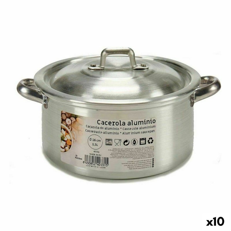 Casserole avec Couvercle Argenté Aluminium 1,5 L 18 x 10 x 23,5 cm (10 Unités)