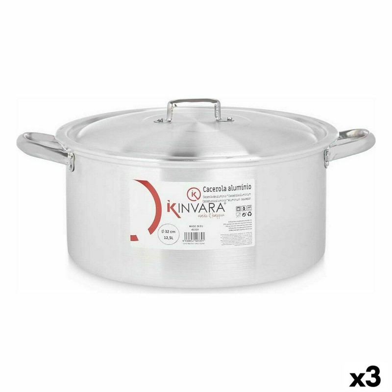 Casserole with lid Kinvara 100011 Silver 12,5 L (3 Units)