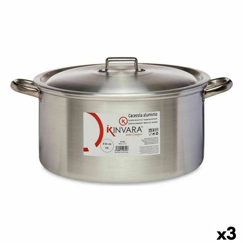 Casserole with lid Kinvara 100012 Silver 15 L (3 Units)