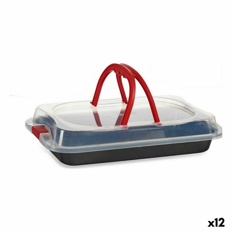 Plat à tarte Kinvara CK34740 Noir Rouge Fer 36,5 x 24 x 7,5 cm Avec couvercle (12 Unités)