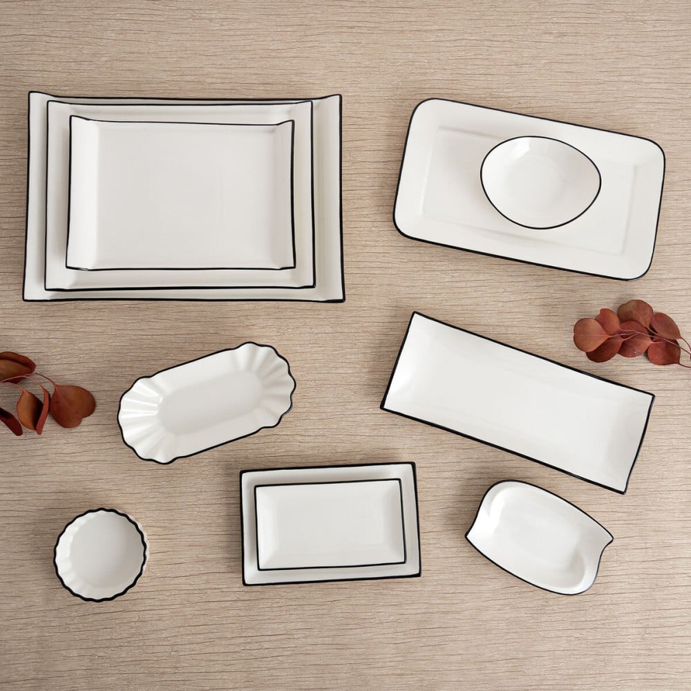 Snack tray Quid Gastro White Black Ceramic 20,5 x 11 x 3,5 cm (12 Units)