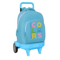 School Rucksack with Wheels Benetton Spring Sky blue 33 X 45 X 22 cm