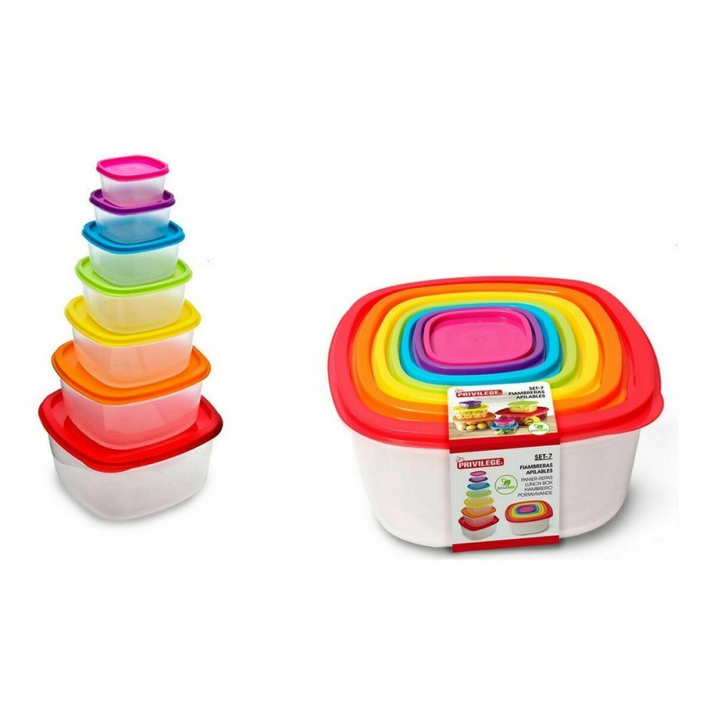 Set of lunch boxes Privilege Multicolour Stackable Squared 7 Pieces (12 Units)