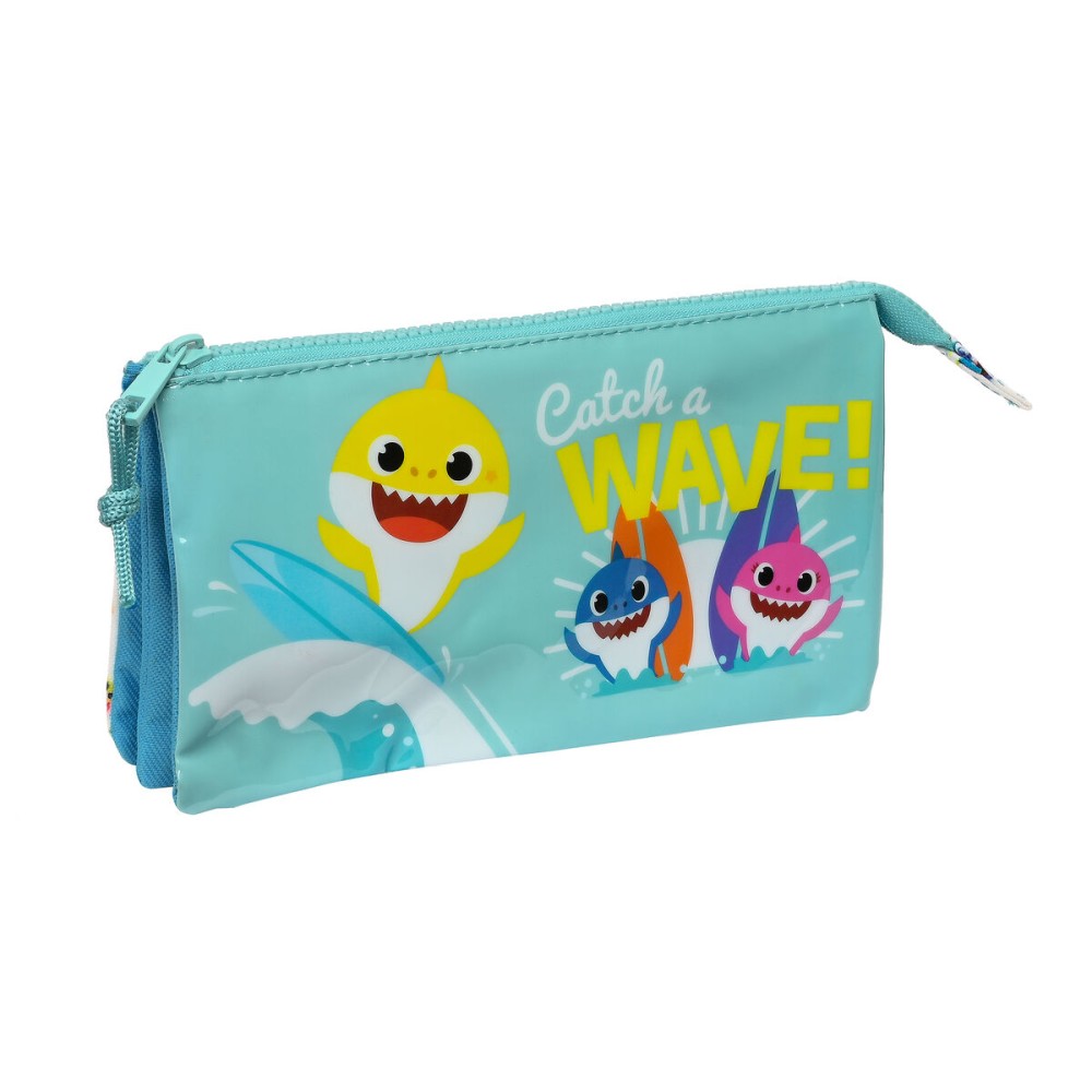 Zweifaches Mehrzweck-Etui Baby Shark Surfing Blau Weiß 22 x 12 x 3 cm