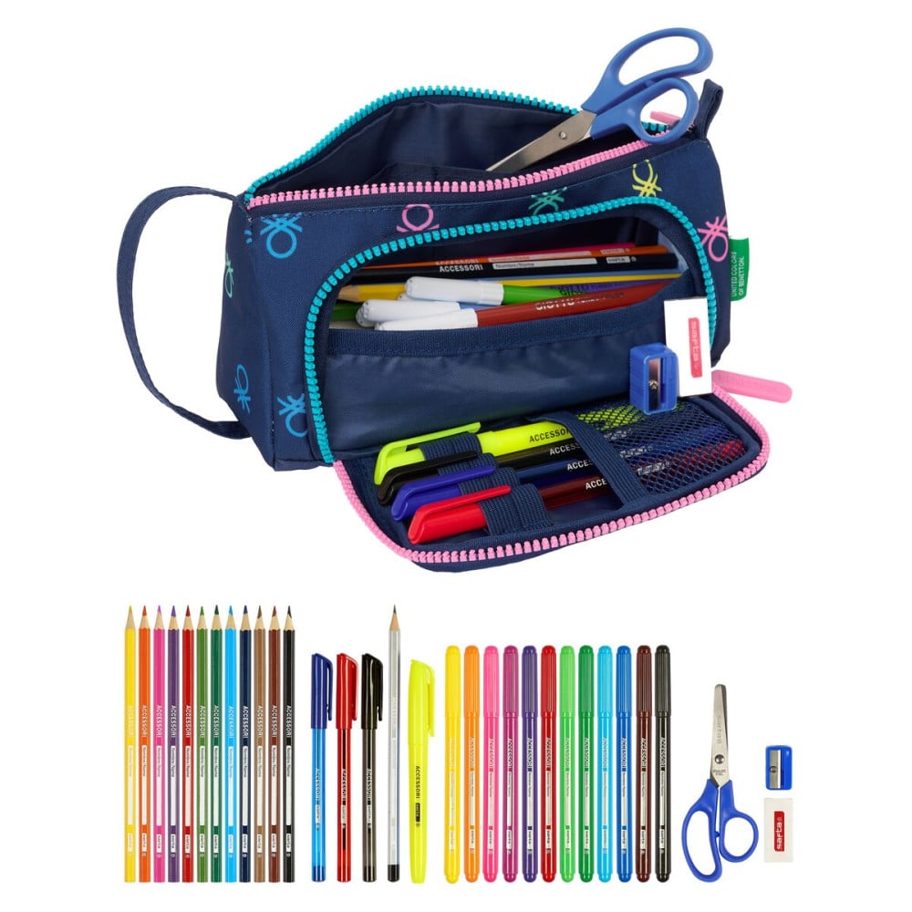 Trousse Scolaire avec Accessoires Benetton Cool Blue marine 20 x 11 x 8.5 cm (32 Pièces)