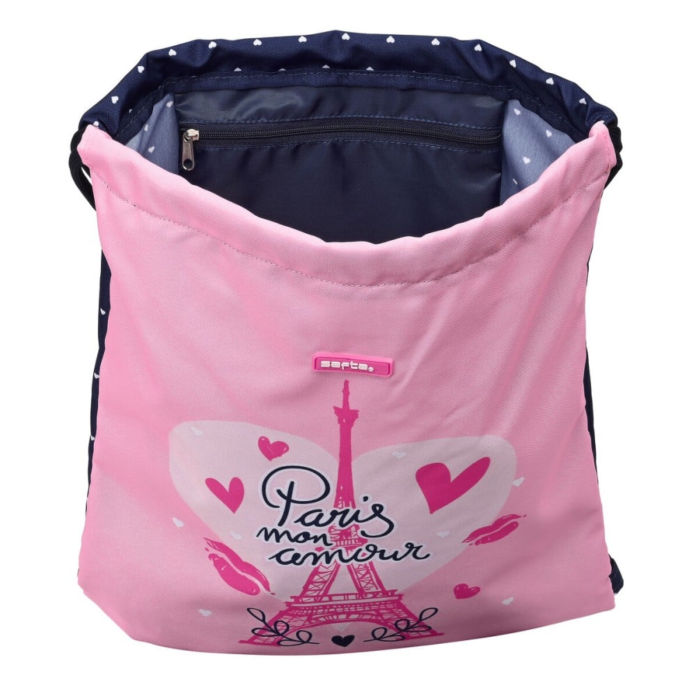 Sac à dos serré par des ficelles Safta Paris Rose Blue marine 35 x 40 x 1 cm