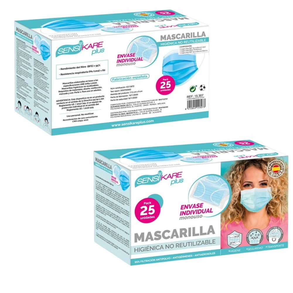 Box of hygienic masks SensiKare 25 Pieces (12 Units)