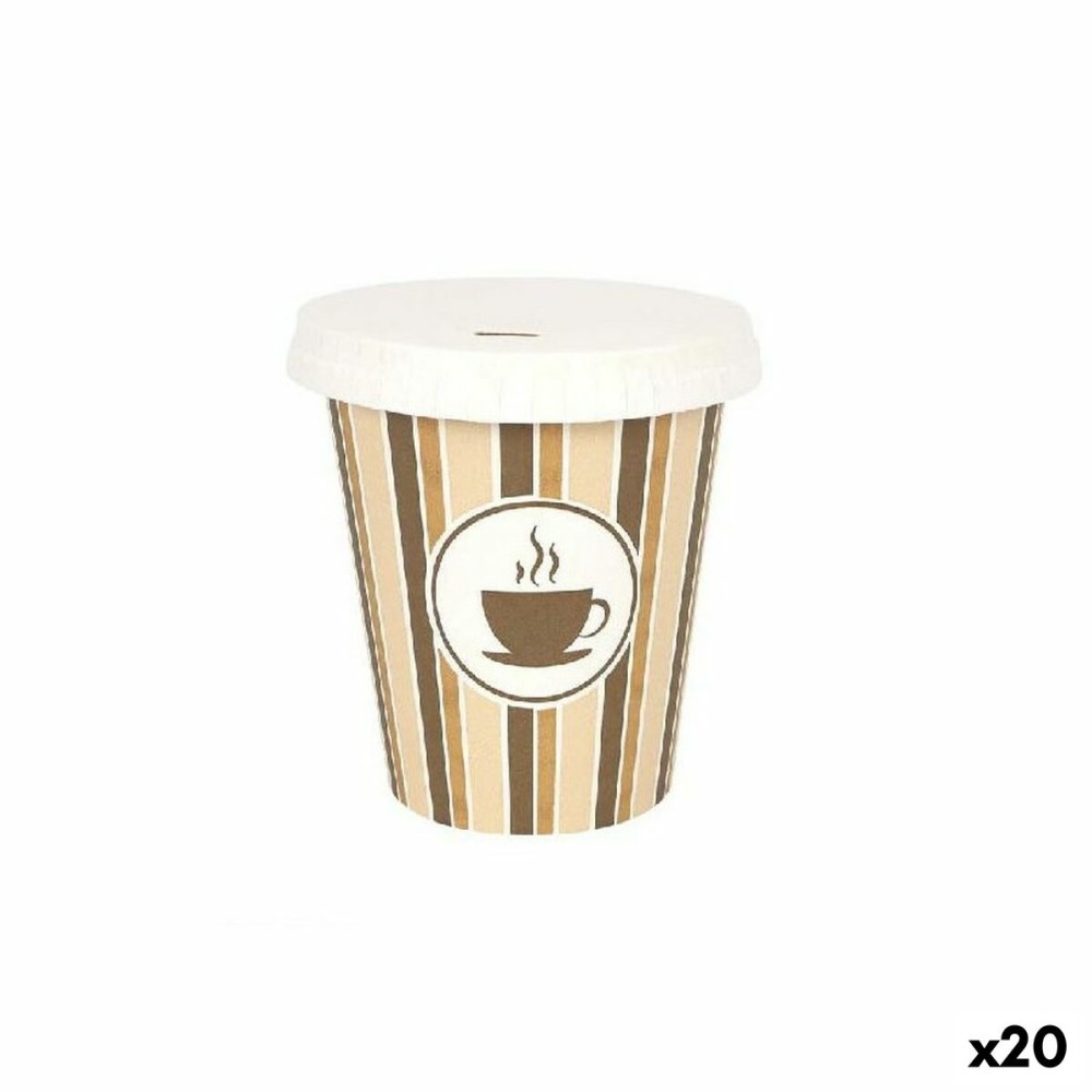 Set de Verres Algon Avec couvercle Produits à usage unique Café Carton 6 Pièces 250 ml (20 Unités)