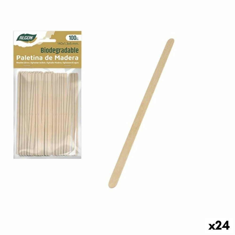 Lot de touillettes de café Algon Bois 100 Pièces 140 x 1,3 x 5 mm (24 Unités)