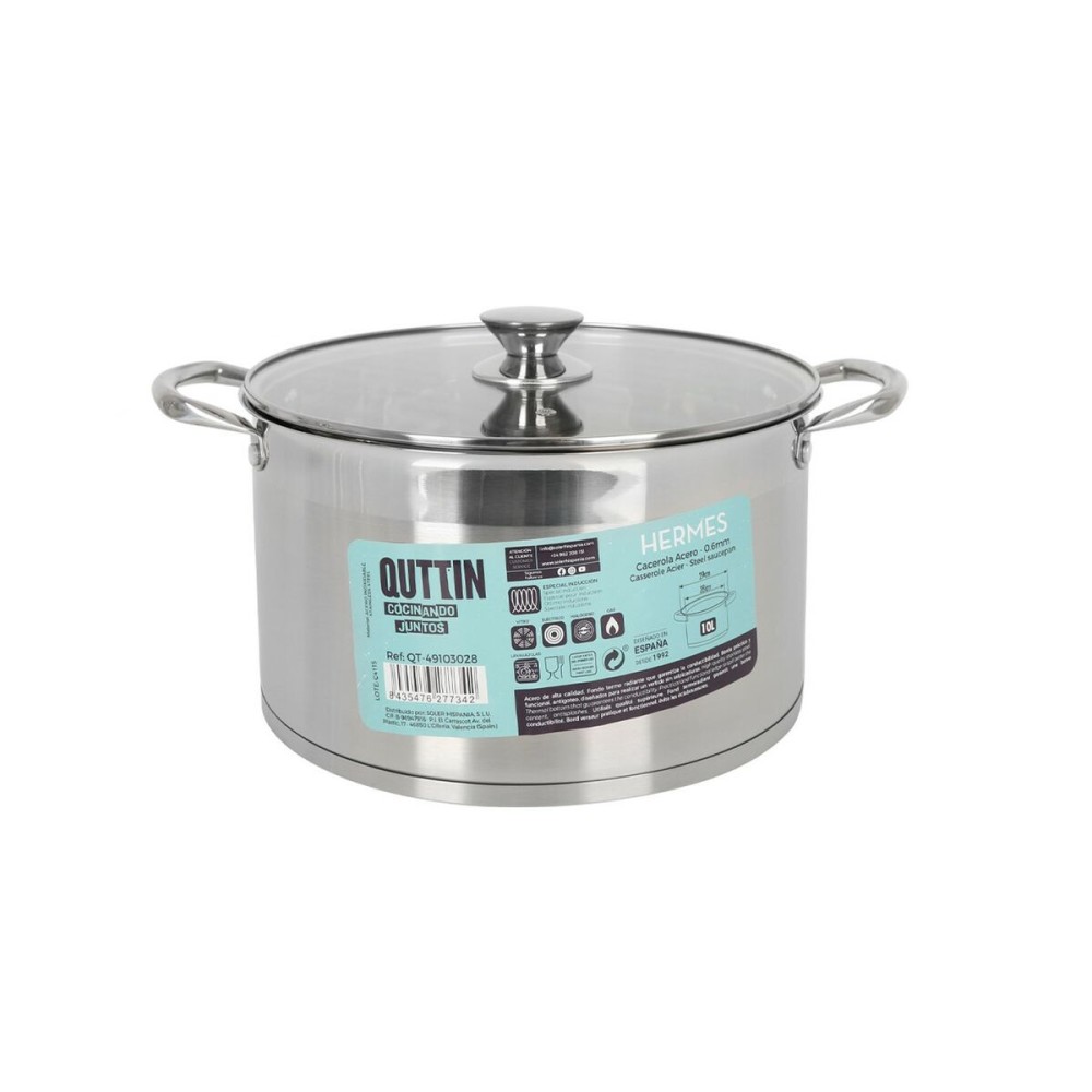 Casserole avec couvercle en verre Quttin Hermes Acier 10 L (4 Unités)