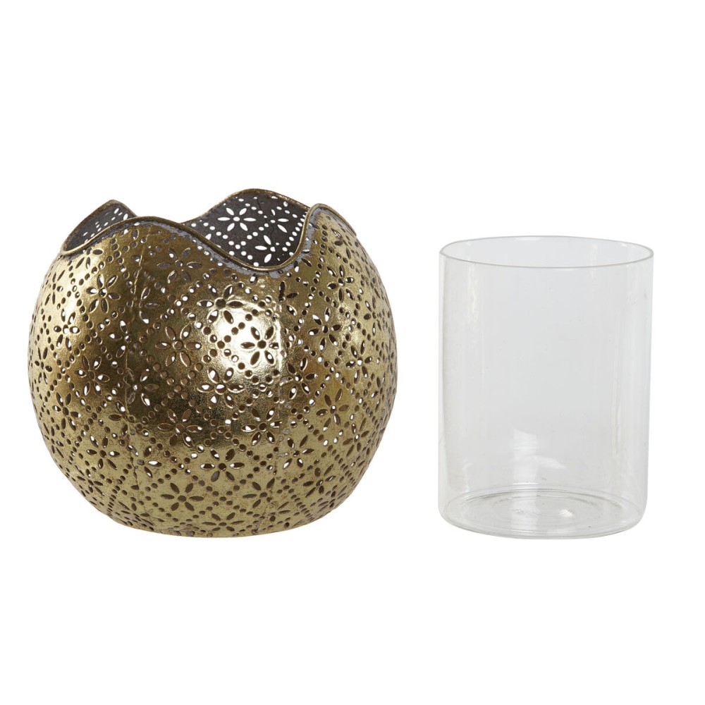 Candleholder Home ESPRIT Golden Metal Crystal 13,5 x 13,5 x 11,5 cm